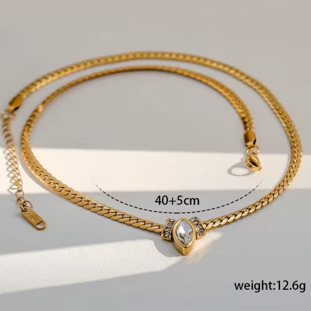 18K Gold Plated Stainless Steel Crystal Pendant Necklace